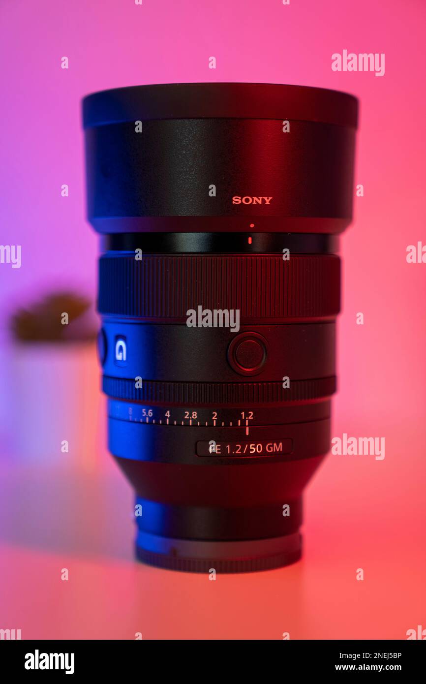Sony GMaster SEL FE 50mm f 1.2 GM lens. Selective focus photo close up