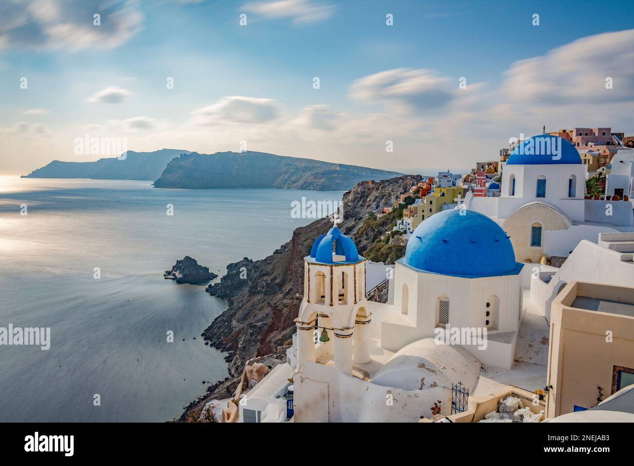 The three blue domes, Santorini Stock Photo - Alamy