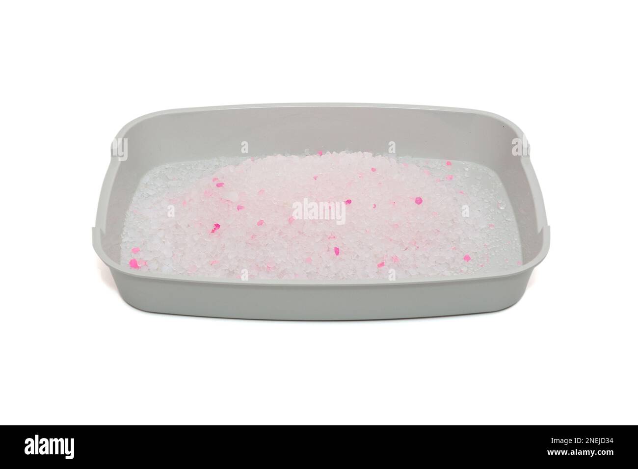 Toilet for cats with silica gel filler, isolated on a white background