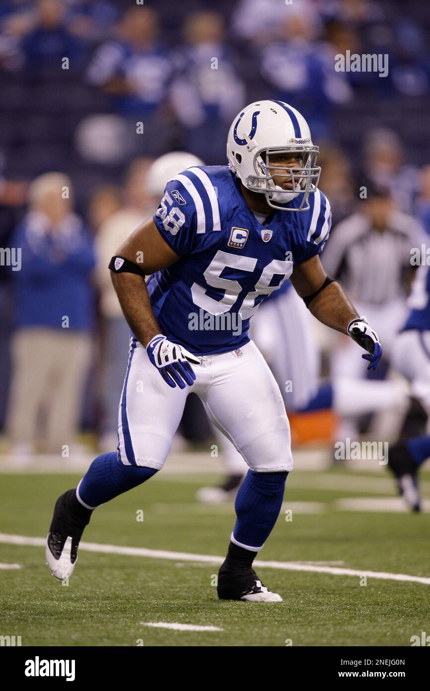 Indianapolis Colts linebacker Gary Brackett (58) responds to a question  during a news conference in Indianapolis, Tuesday, Jan. 4, 2011. The Colts  will play the New York Jets in an AFC wild-card