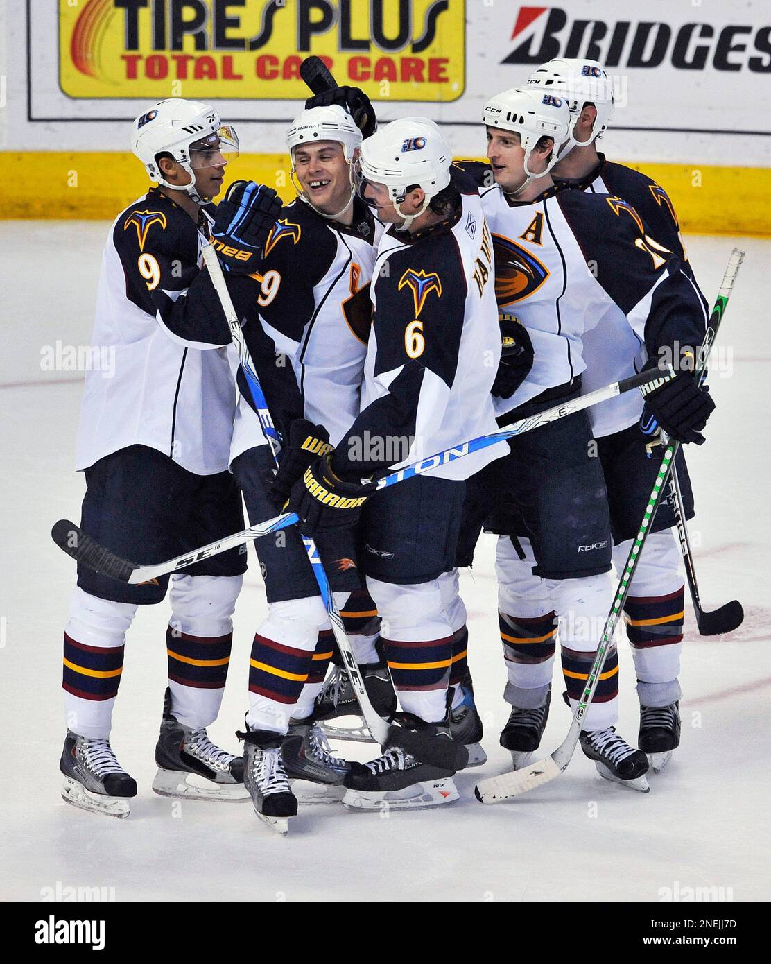 Atlanta Thrashers', from left, Colby Armstrong, Jason Williams and