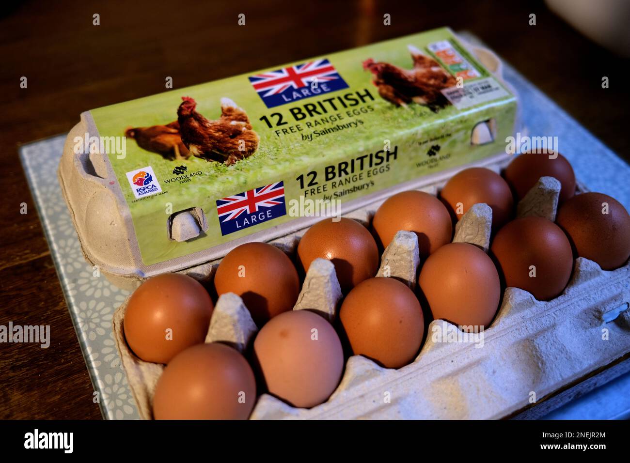 boxes of sainsburys chicken eggs on display,kent county,uk february 2023 Stock Photo