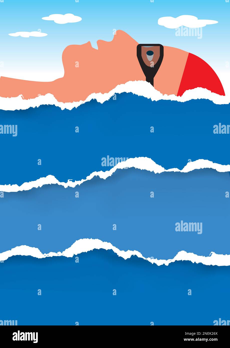 Swimmer head silhouette with swimming glasses and swimming cap, torn