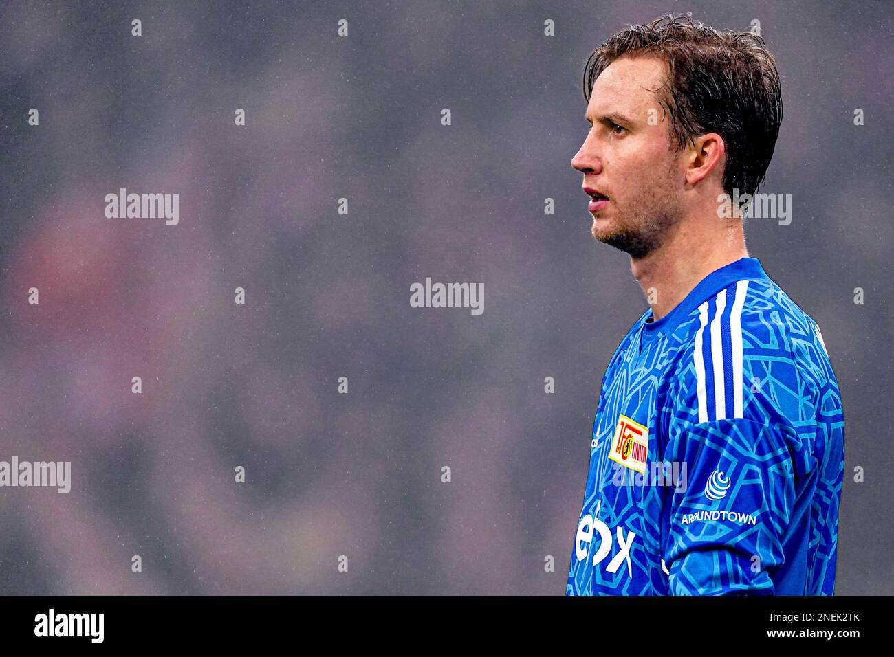 AMSTERDAM, NETHERLANDS - FEBRUARY 16: goalkeeper Frederik Ronnow of FC Union Berlin during the Europa League Play-off, 1st leg match between Ajax and FC Union Berlin at Johan Cruijff ArenA on February 16, 2023 in Amsterdam, Netherlands (Photo by Joris Verwijst/Orange Pictures) Stock Photo