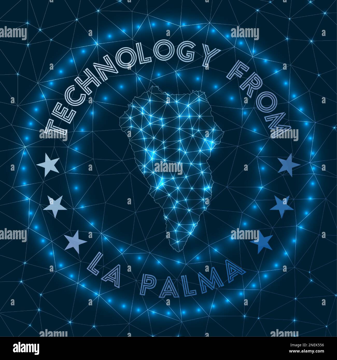 Technology From La Palma. Futuristic geometric badge of the island. Technological concept. Round La Palma logo. Vector illustration. Stock Vector