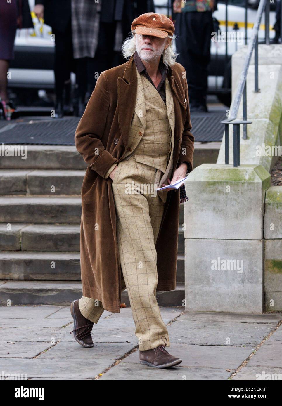 London, UK. 16th Feb, 2023. Bob Geldof Family, friends, celebrities and stars of the Fashion world arrive at Southwark Cathedral to attend a memorial service in memory of Dame Vivienne Westwood. Credit: Mark Thomas/Alamy Live News Stock Photo