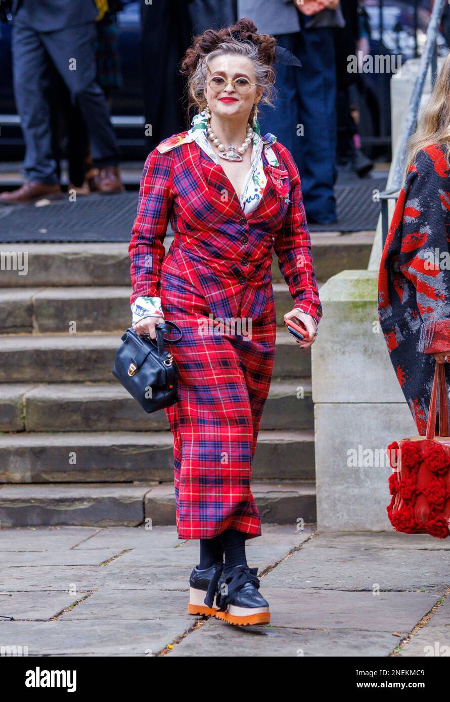 London, UK. 16th Feb, 2023. Helena Bonham Carter Family, friends, celebrities and stars of the Fashion world arrive at Southwark Cathedral to attend a memorial service in memory of Dame Vivienne Westwood. Credit: Mark Thomas/Alamy Live News Stock Photo