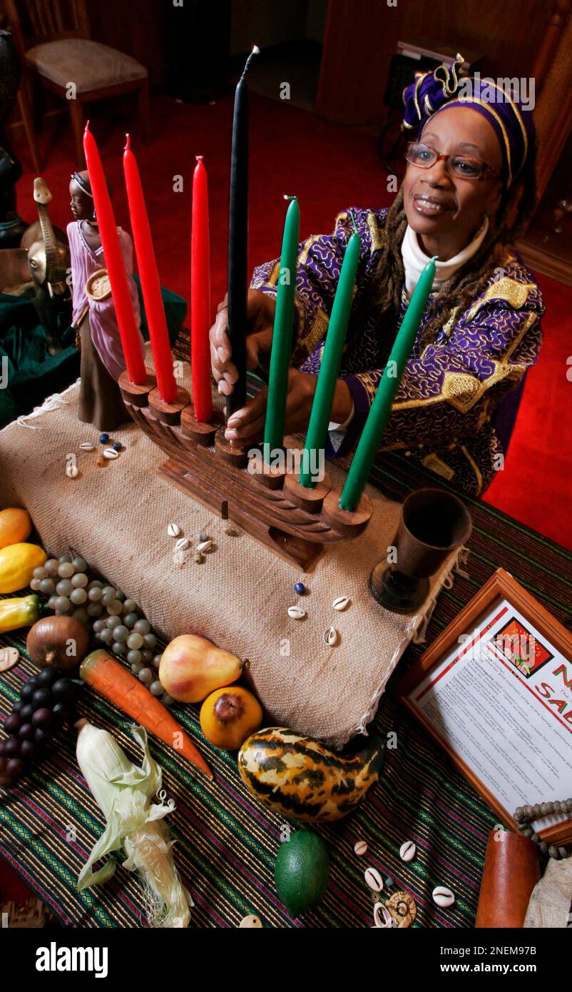 Ruth Ndiagne Dorsey is pictured with a Kwanzaa setting set up for a