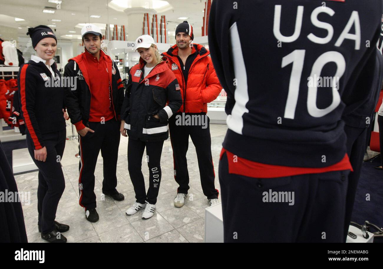 Models wear clothing from the Polo Ralph Lauren US Olympic team