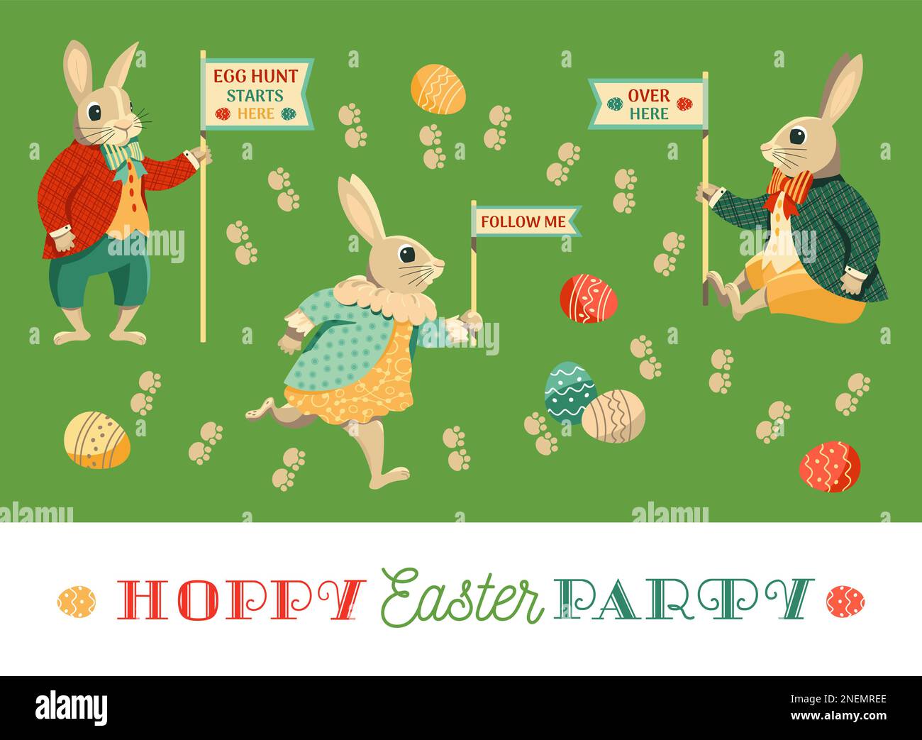 Hoppy Easter party fancy holiday vector poster Stock Vector