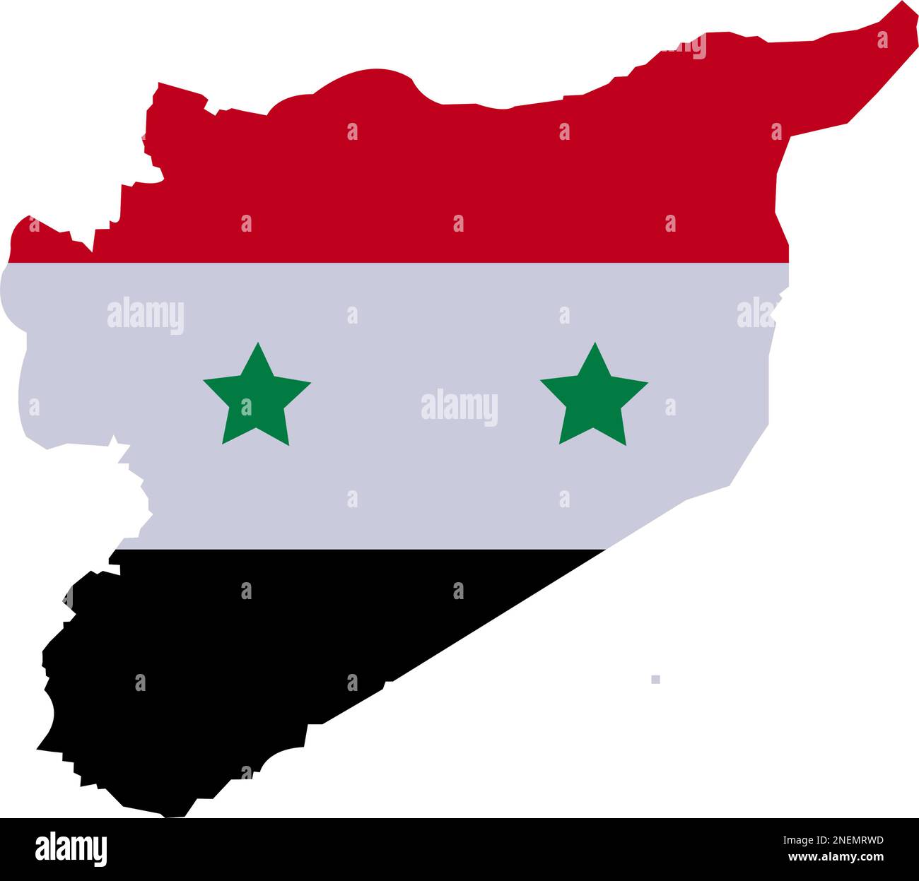 Syria Map with High detailed. Map of Syria filled with national flag symbols Syrian provinces. Syrian Map with Red white and blck three color and star Stock Vector