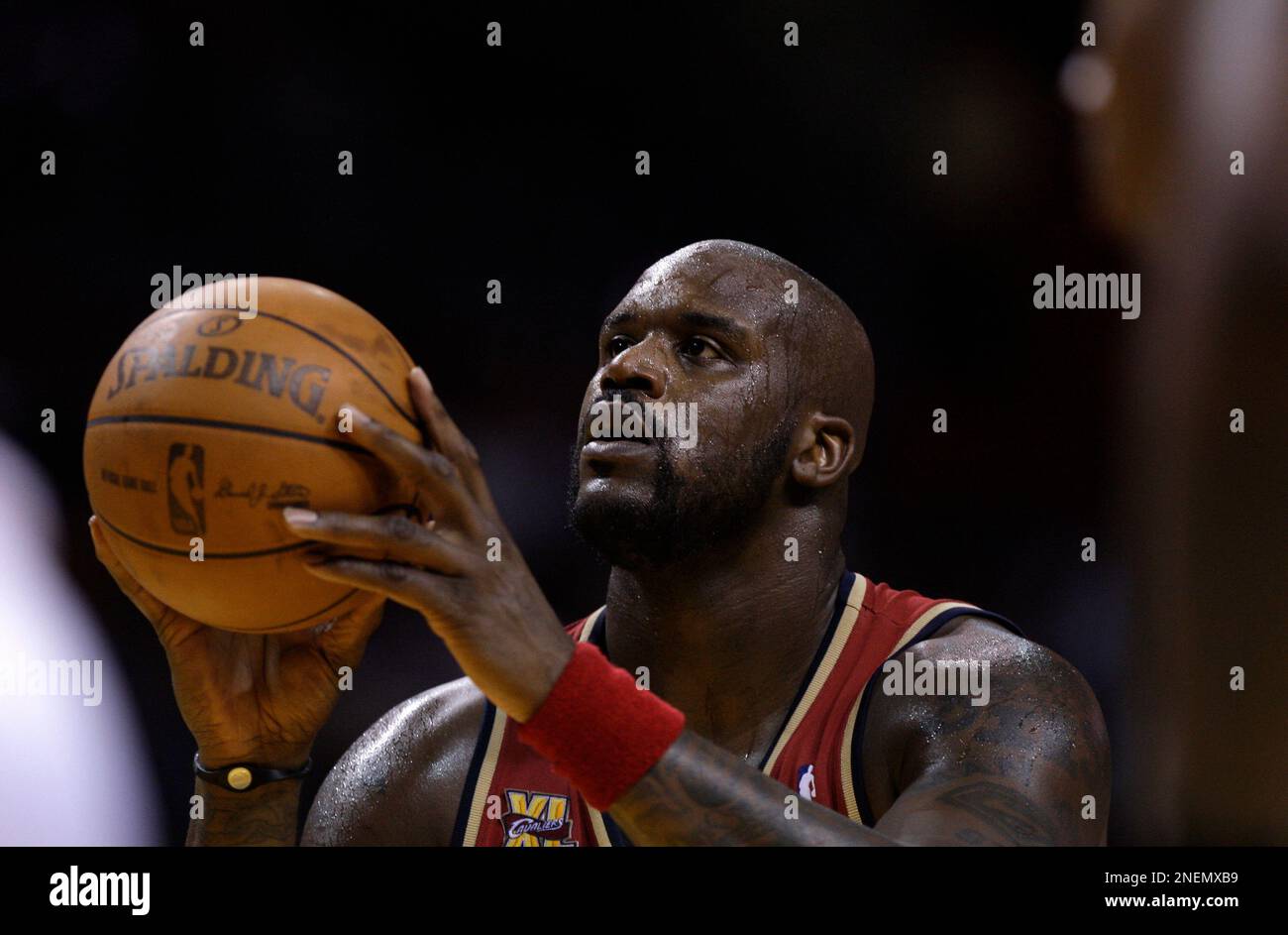 Cleveland Cavaliers center Shaquille O'Neal shoots from the free throw line during an NBA