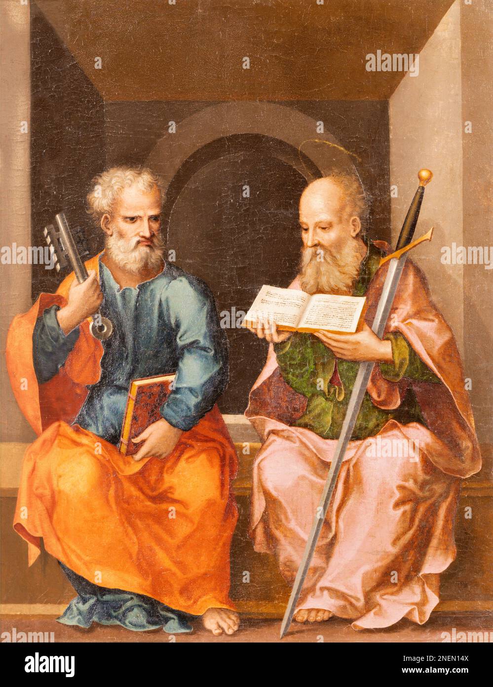 VALENCIA, SPAIN - FEBRUARY 14, 2022: The painting of  Apostles St. Peter and Paul in the church Iglesia San Juan del Hospital Stock Photo