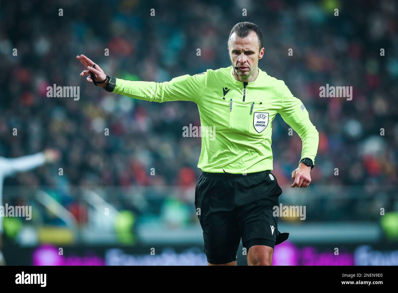Warsaw, Poland. 16th Feb, 2023. sedzia Irfan Peljto during UEFA Europa League match between Shakhtar Donetsk and Stade Rennes FC on February 16, 2023 in Warsaw, Poland. (Photo by PressFocus/Sipa USA) Credit: Sipa USA/Alamy Live News Stock Photo