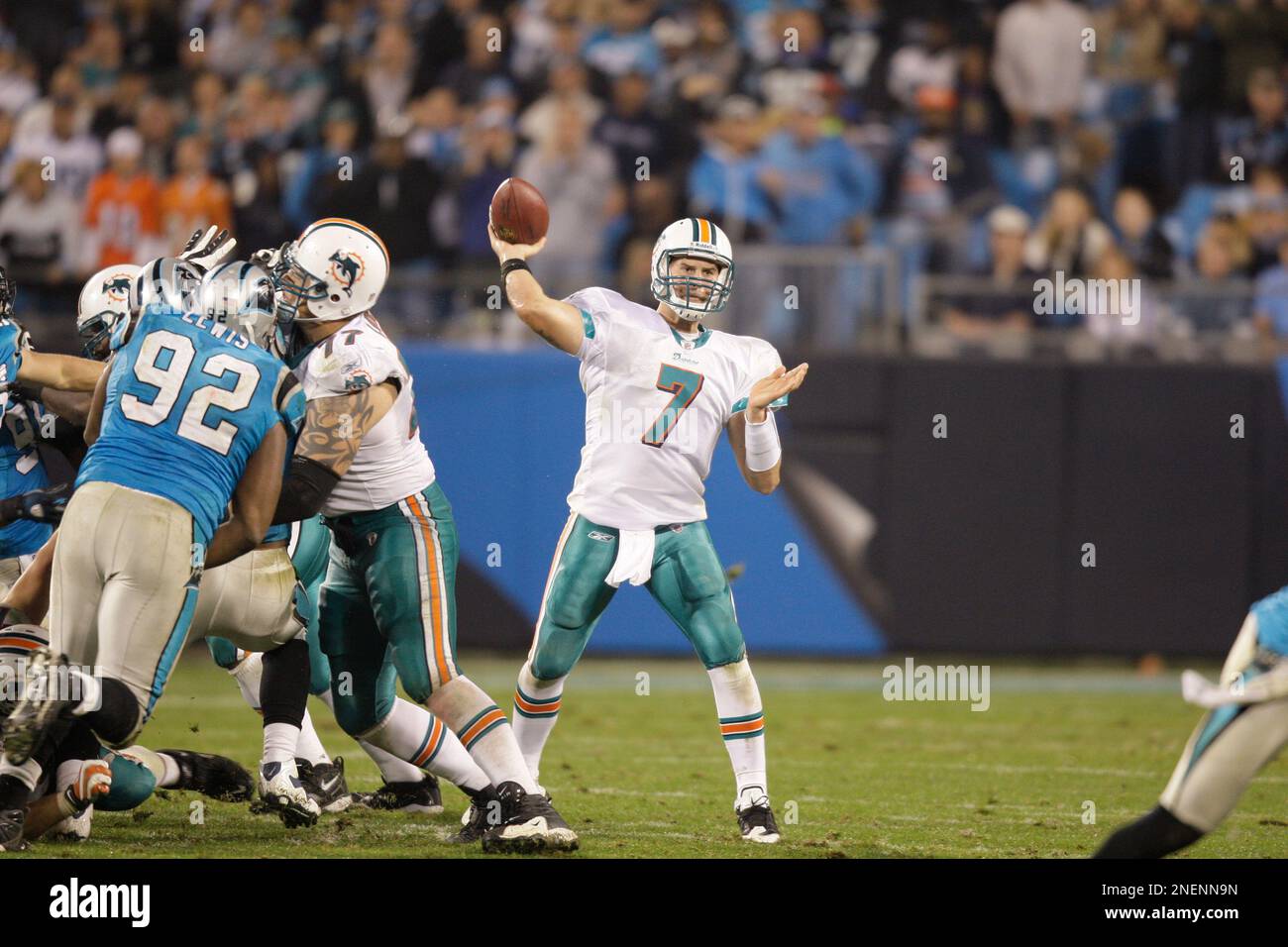 Miami Dolphins' Chad Henne (7) throws a pass against the Carolina ...