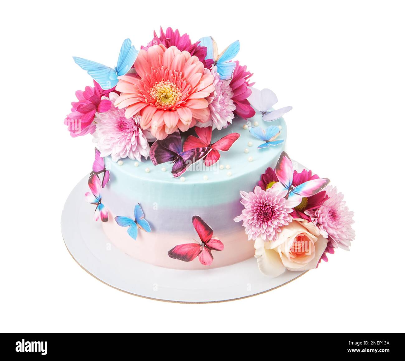 Pink birthday cake flowers butterflies hi-res stock photography and ...