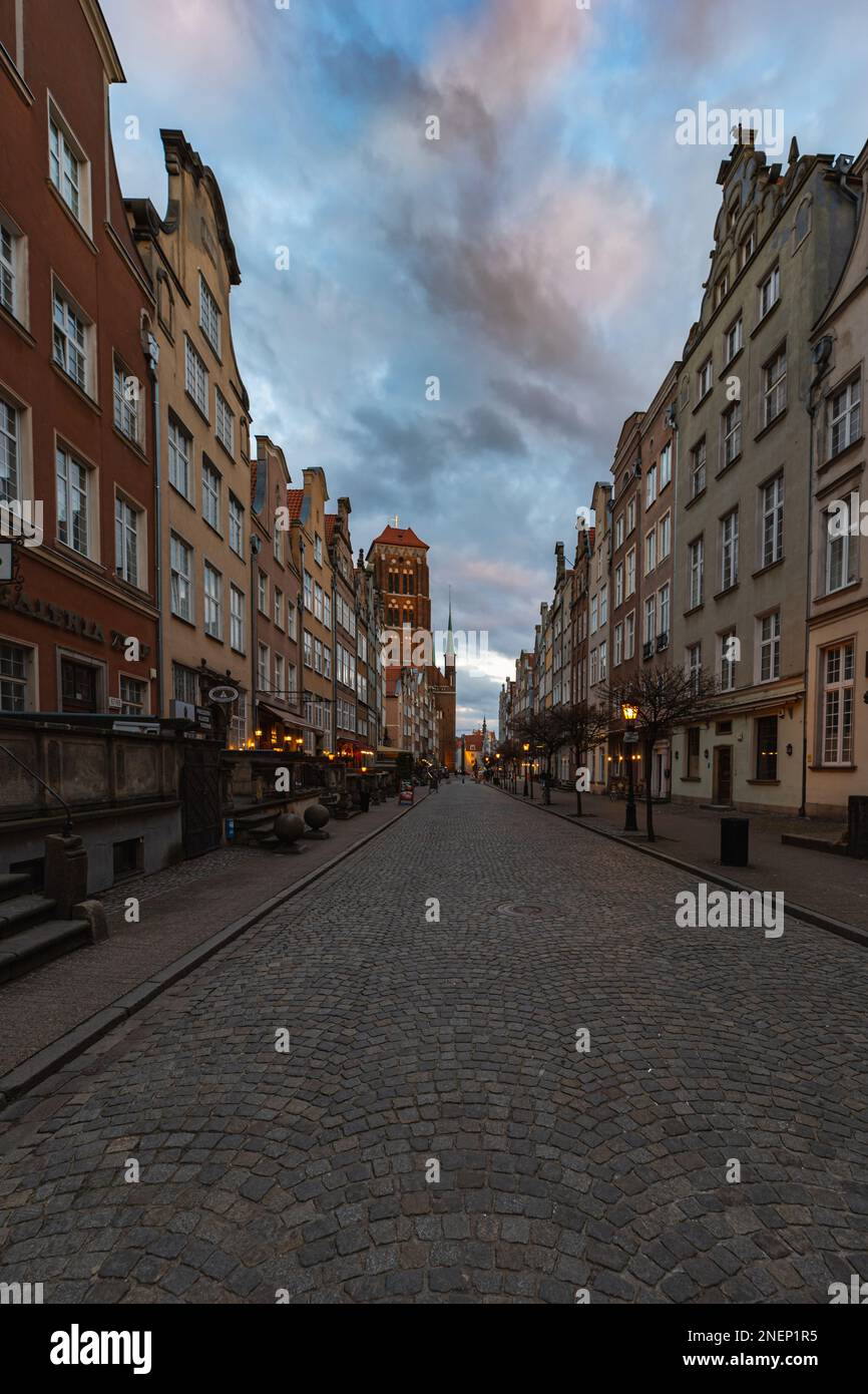 Piwna Color Gdansk, Poland - April 2022: Long Piwna street full of small shops and ...