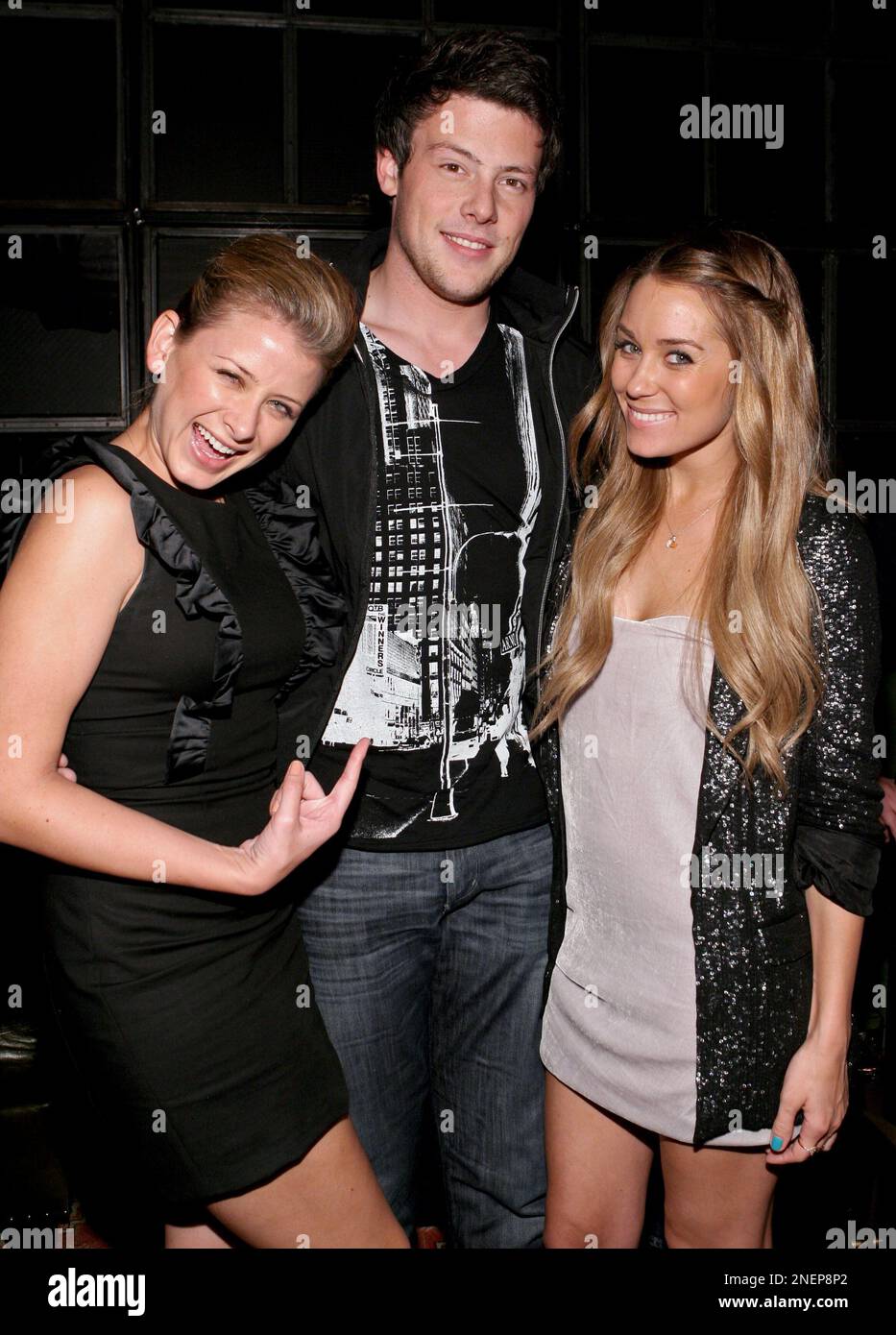 From left, Lo Bosworth, Cory Monteith and Lauren Conrad attend the