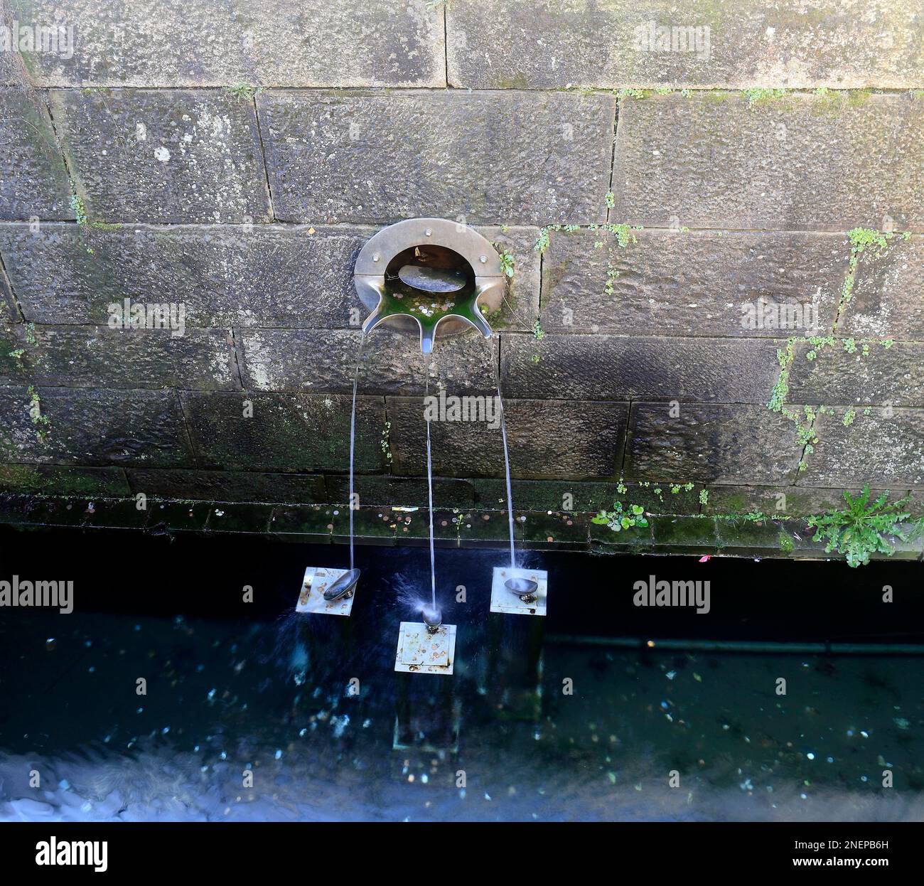 Three Spouts fountain. Below street level water feature, Roald Dahl Plass, Cardiff Bay. Cardiff