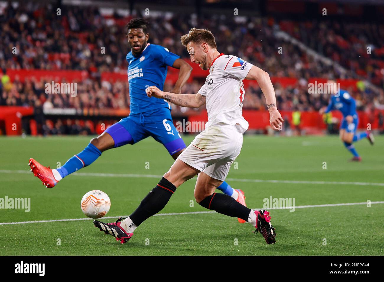 Seville, Spain. 16th Feb, 2023. Ivan Rakitic (10) of Sevilla FC seen during the UEFA Europa League match between Sevilla FC and PSV Eindhoven at Estadio Ramon Sanchez Pizjuan in Seville. (Photo Credit: Gonzales Photo/Alamy Live News Stock Photo