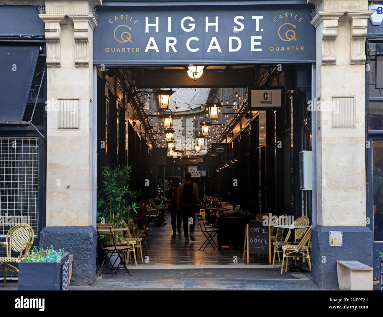 High Street Arcade entrance. Cardiff. February 2023. Winter. cym Stock Photo Alamy