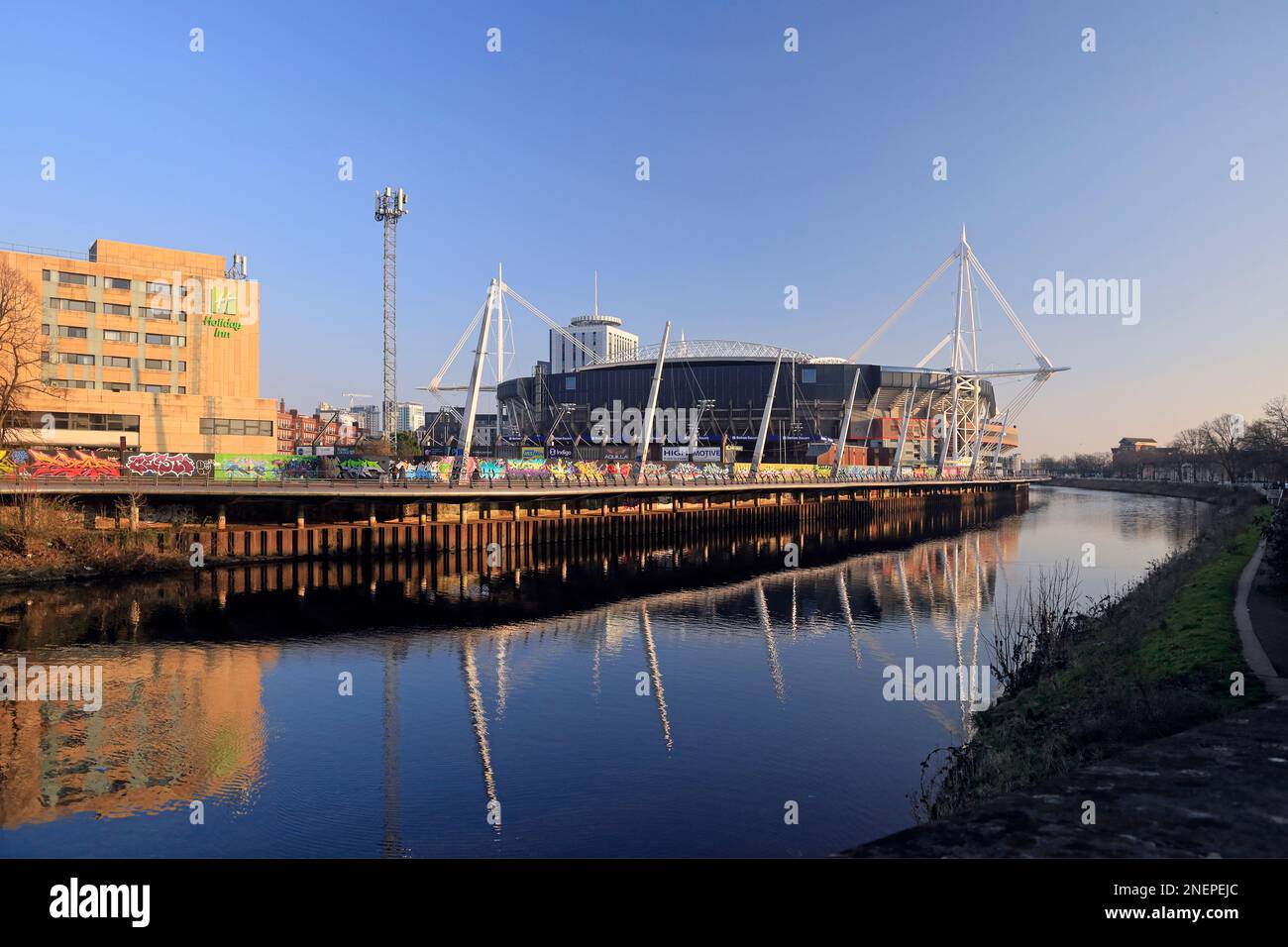 View of the River Taff and Principality Stadium rugby ground. Was also ...