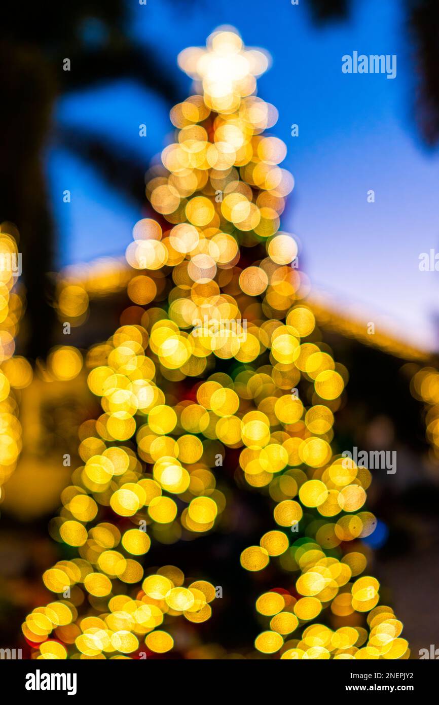 Defocused bokeh lights in Naples. Florida downtown Third Street South