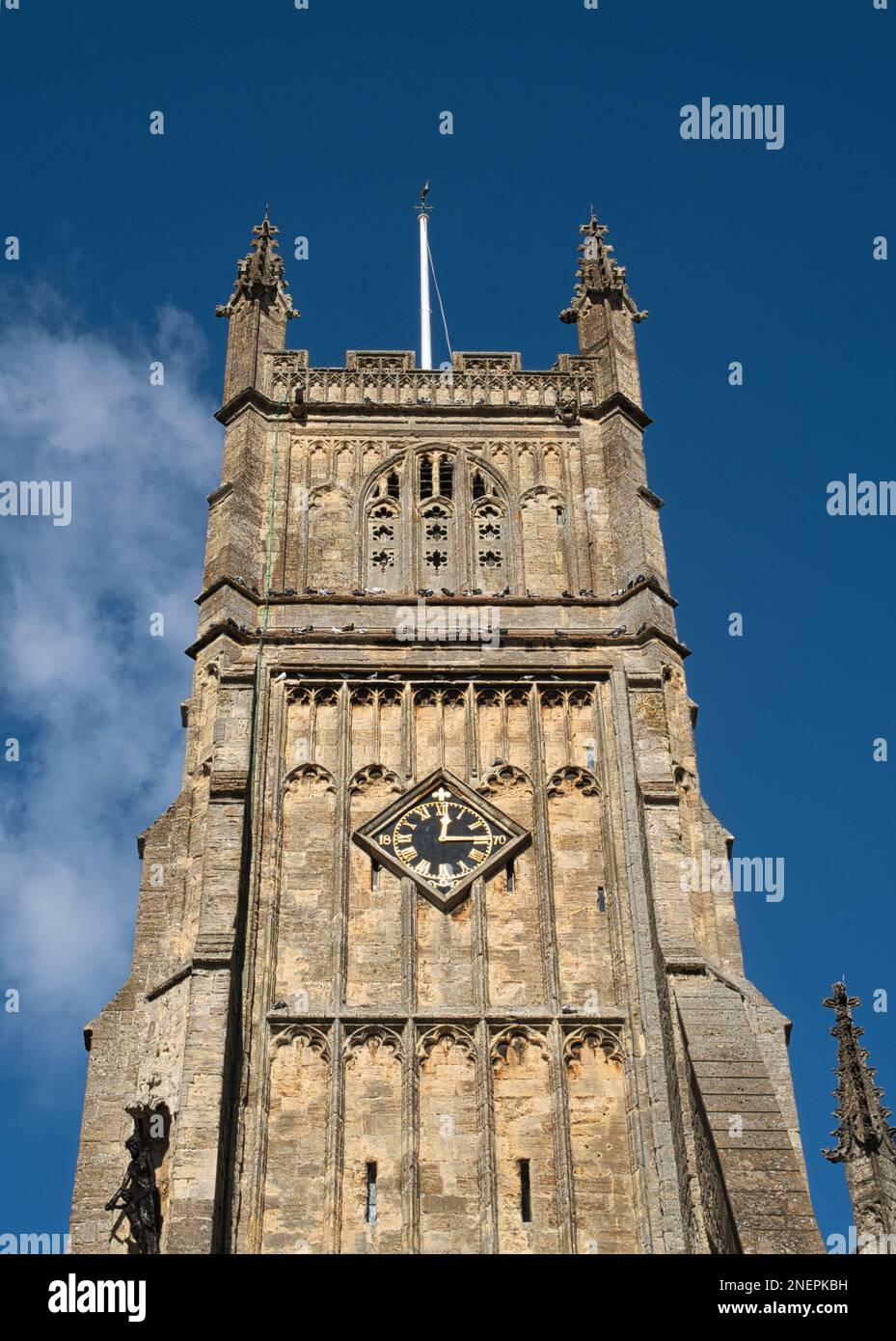 The tower of the Parish Church of St. John the Baptist, Cirencester, Gloucestershire Stock Photo