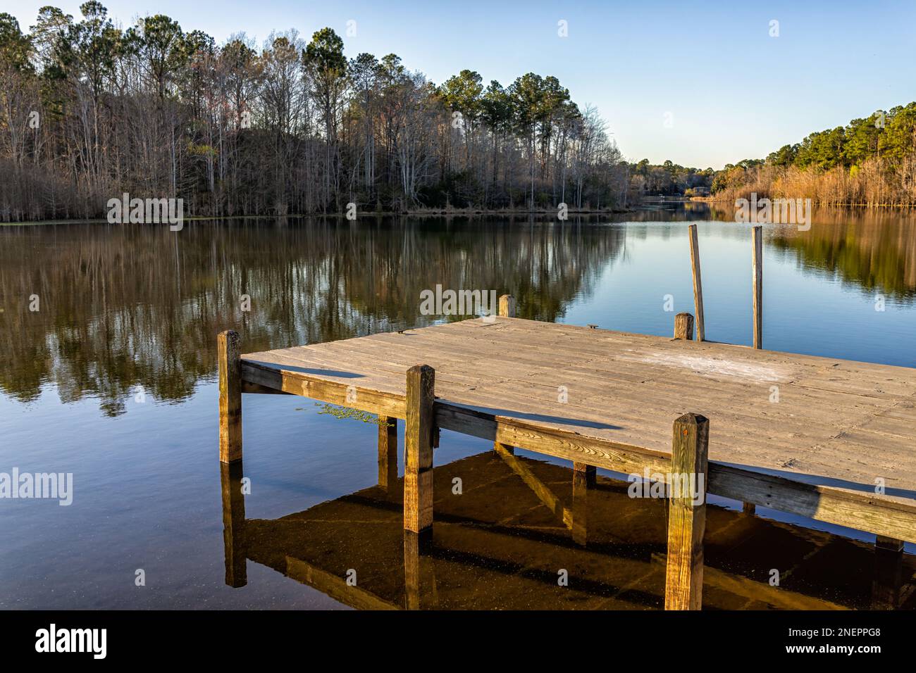 Eutawville, South Carolina sunset near Lake Marion with boat dock and