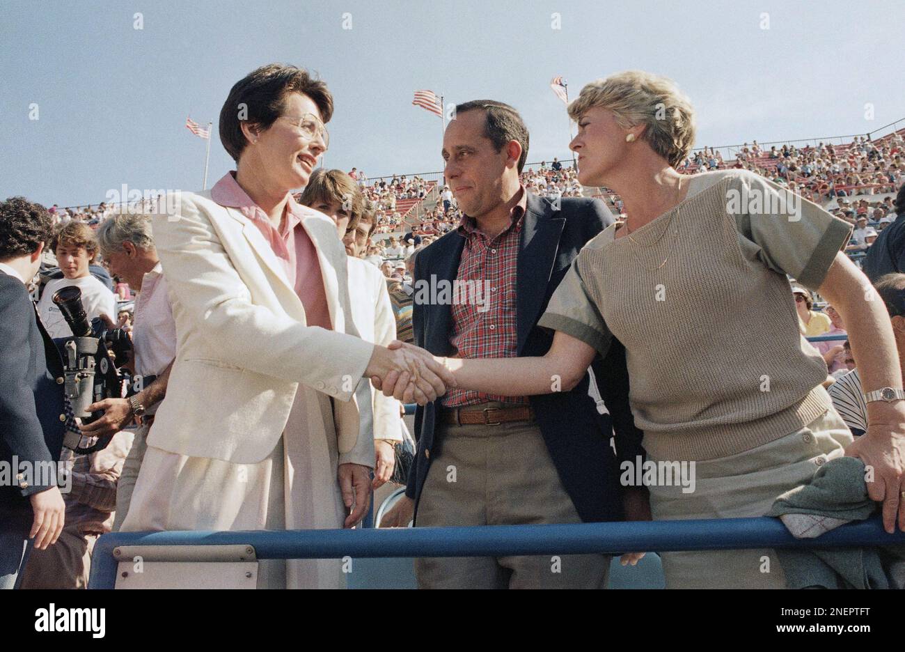 Geraldine Ferraro with husband John Zaccaro and Billie Jean King at the