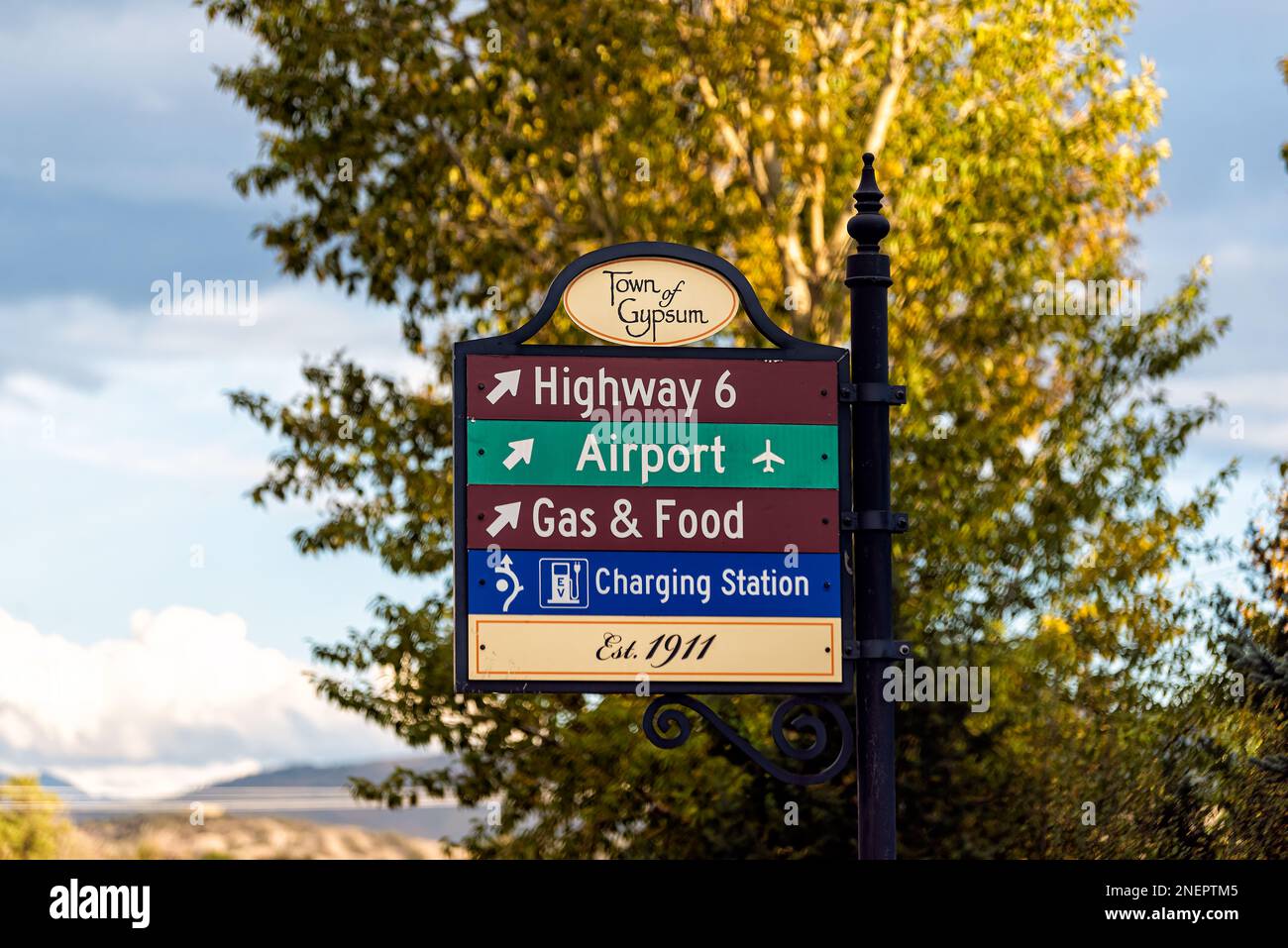 Gypsum, Colorado town in Eagle county with sign signboard directions