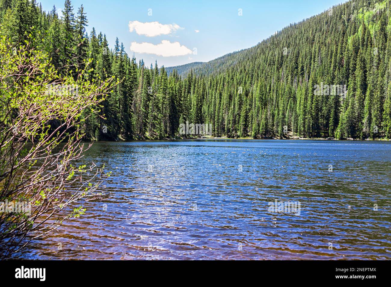 Beaver lake landscape from hiking trail in Beaver Creek ski resort near 