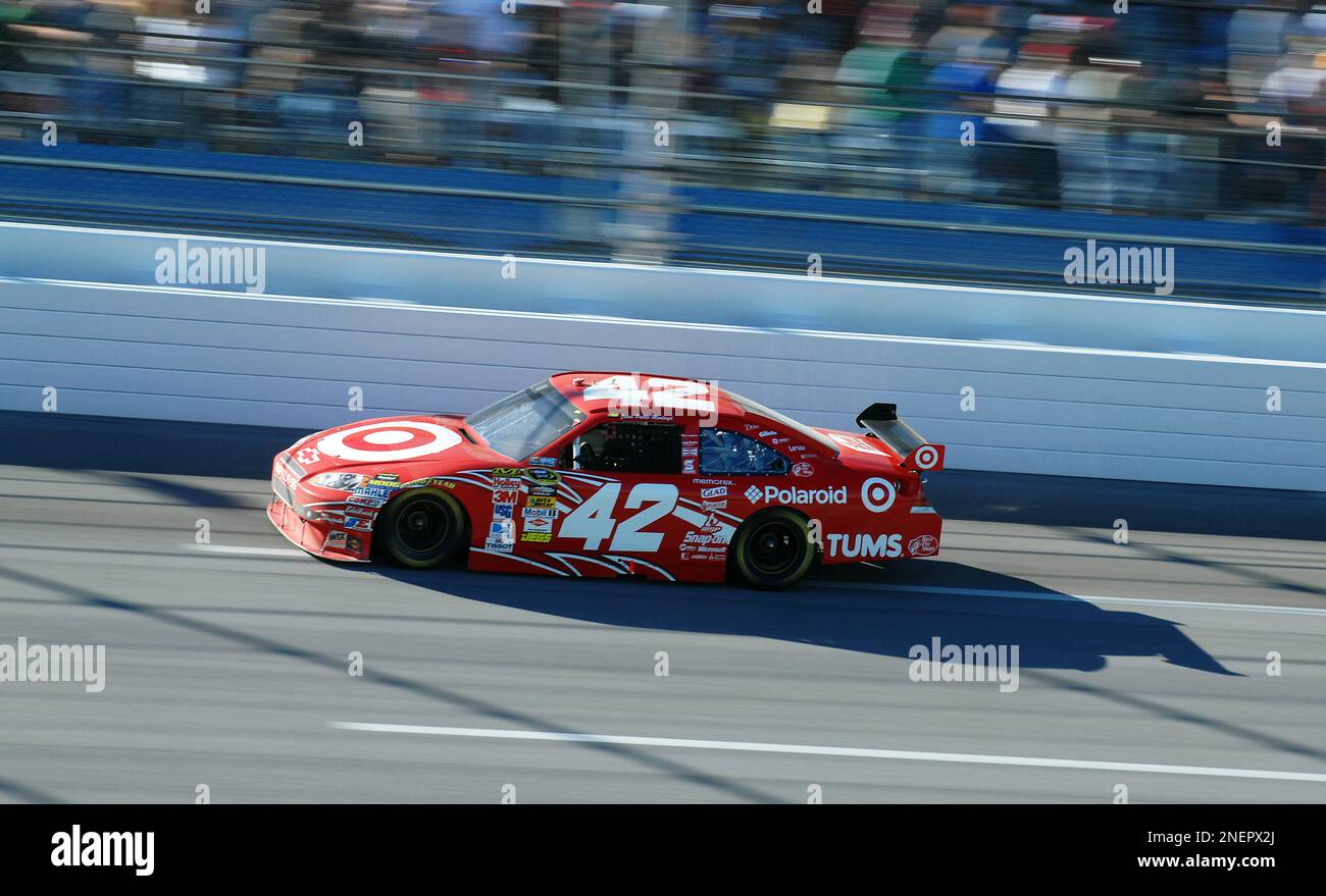 NASCAR driver Juan Pablo Montoya races through the trioval during the