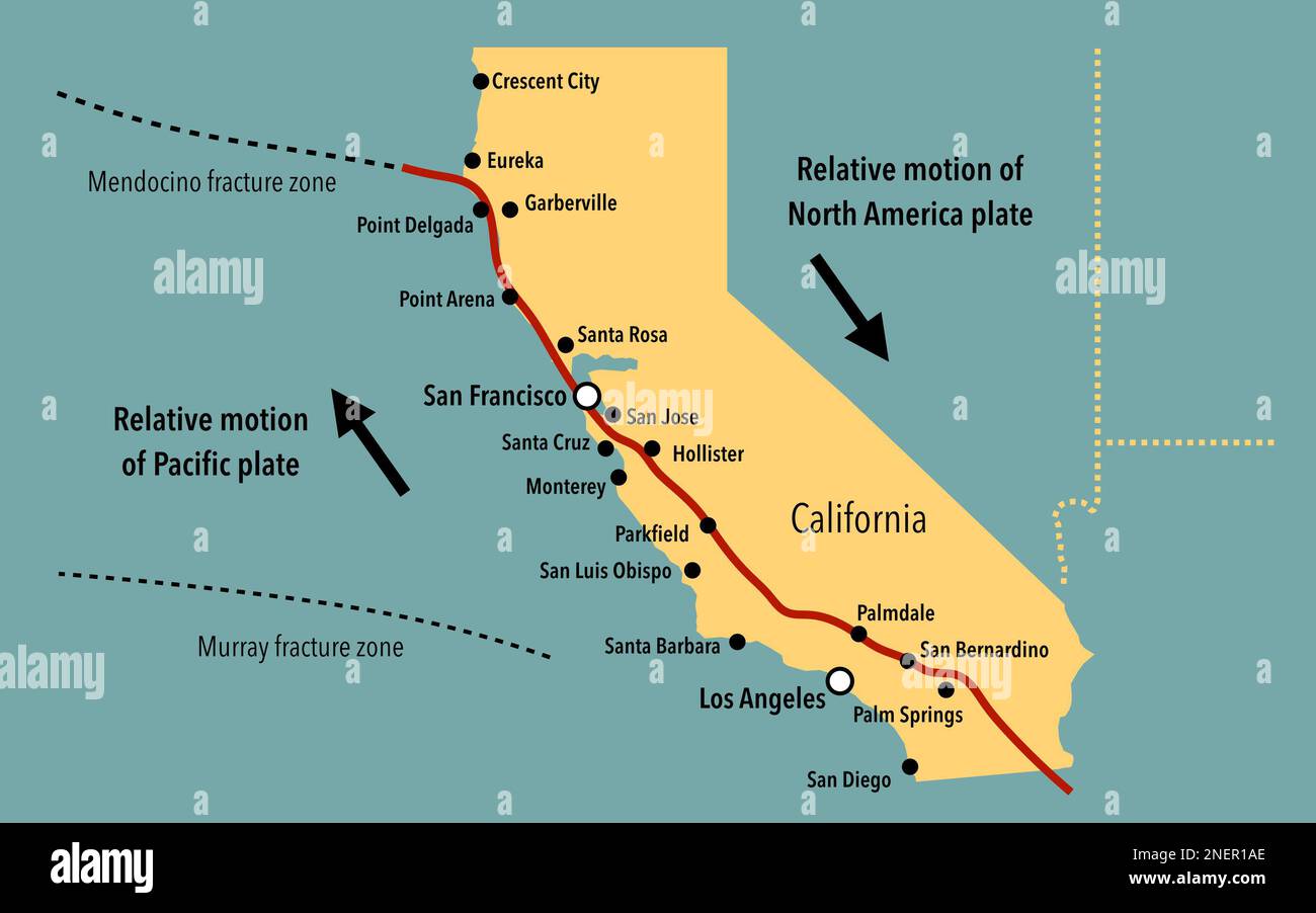 Map of the San Andreas fault in California Stock Photo