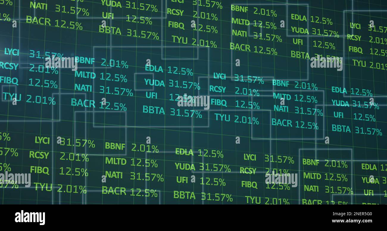 Image of statistics and data processing on blue background Stock Photo