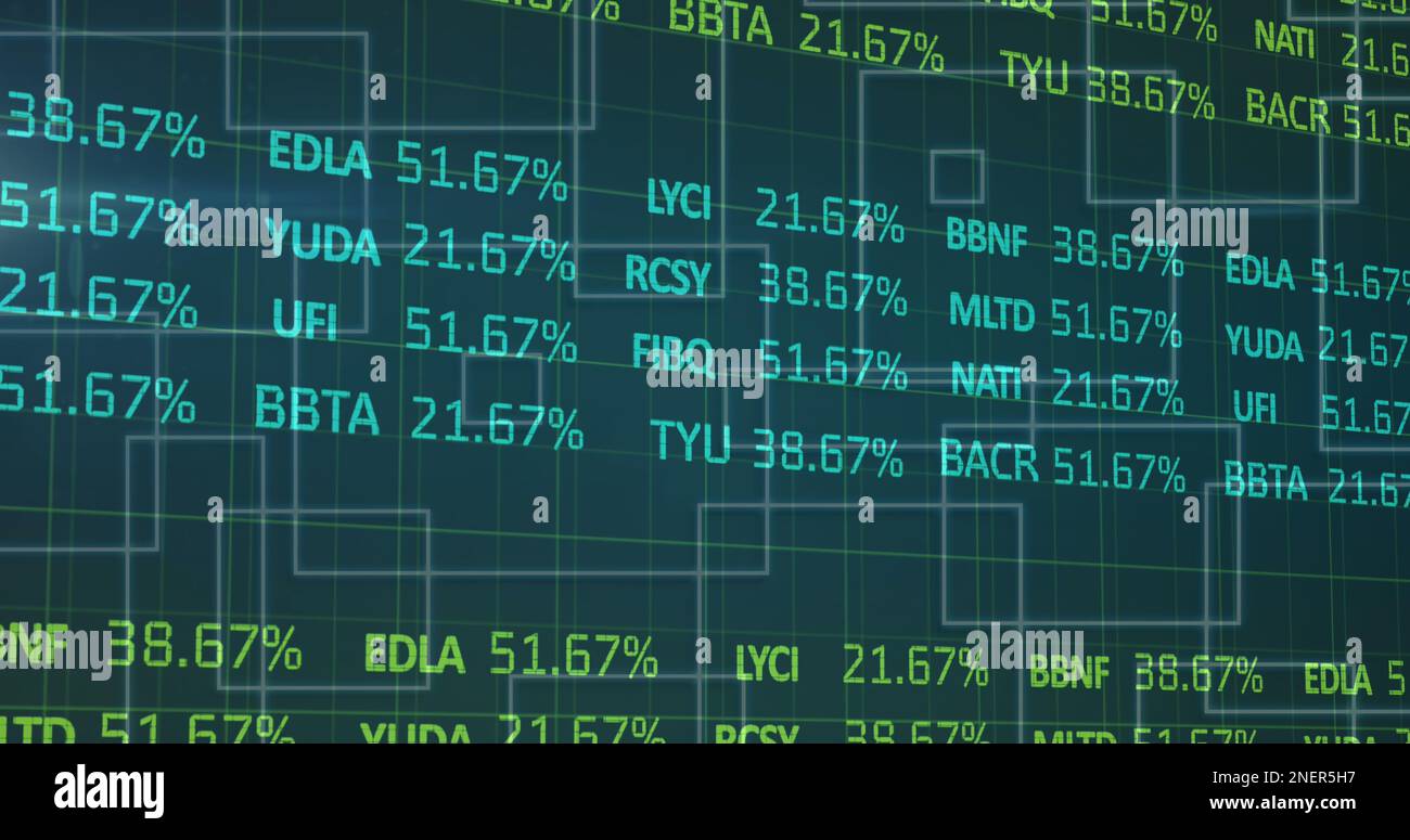 Image of statistics and data processing on blue background Stock Photo