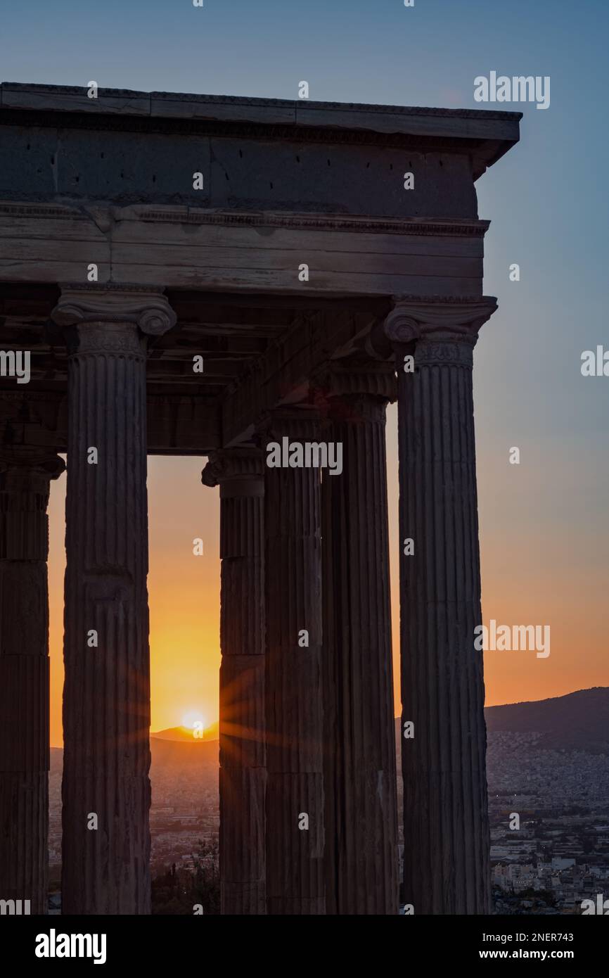 Sundown on the Erechtheion temple, Acropolis of Athens Stock Photo