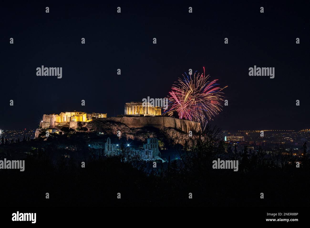 Fireworks on the Athens Acropolis Stock Photo Alamy