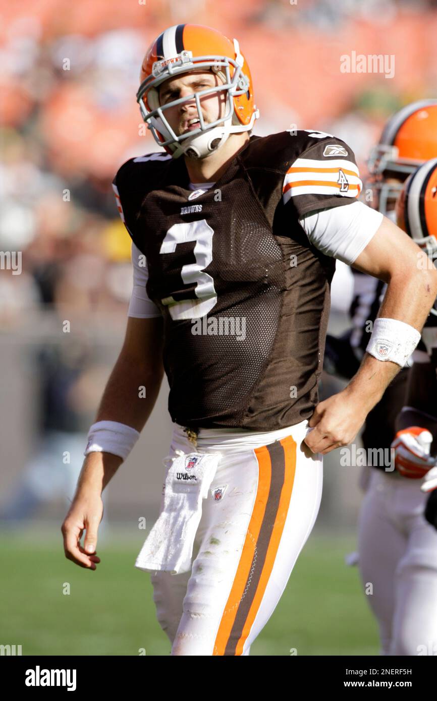 Cleveland Browns quarterback Derek Anderson (3) leaves the field near the  end of the team's 31-3 loss to the Green Bay Packers during their NFL  football game on Sunday, Oct. 25, 2009,