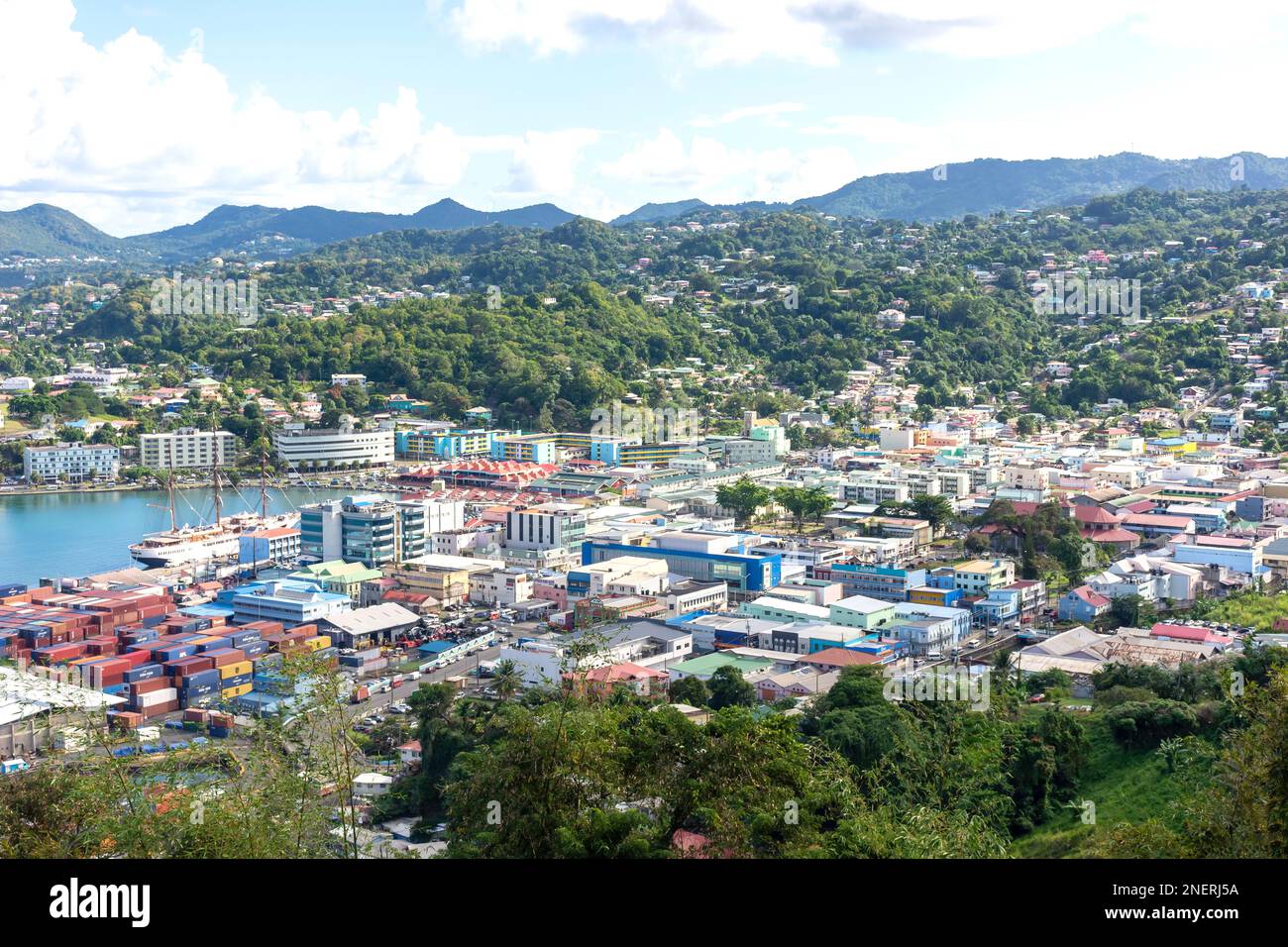 View of city and port from Morne Fortune Lookout, Castries, Saint Lucia, Lesser Antilles, Caribbean Stock Photo