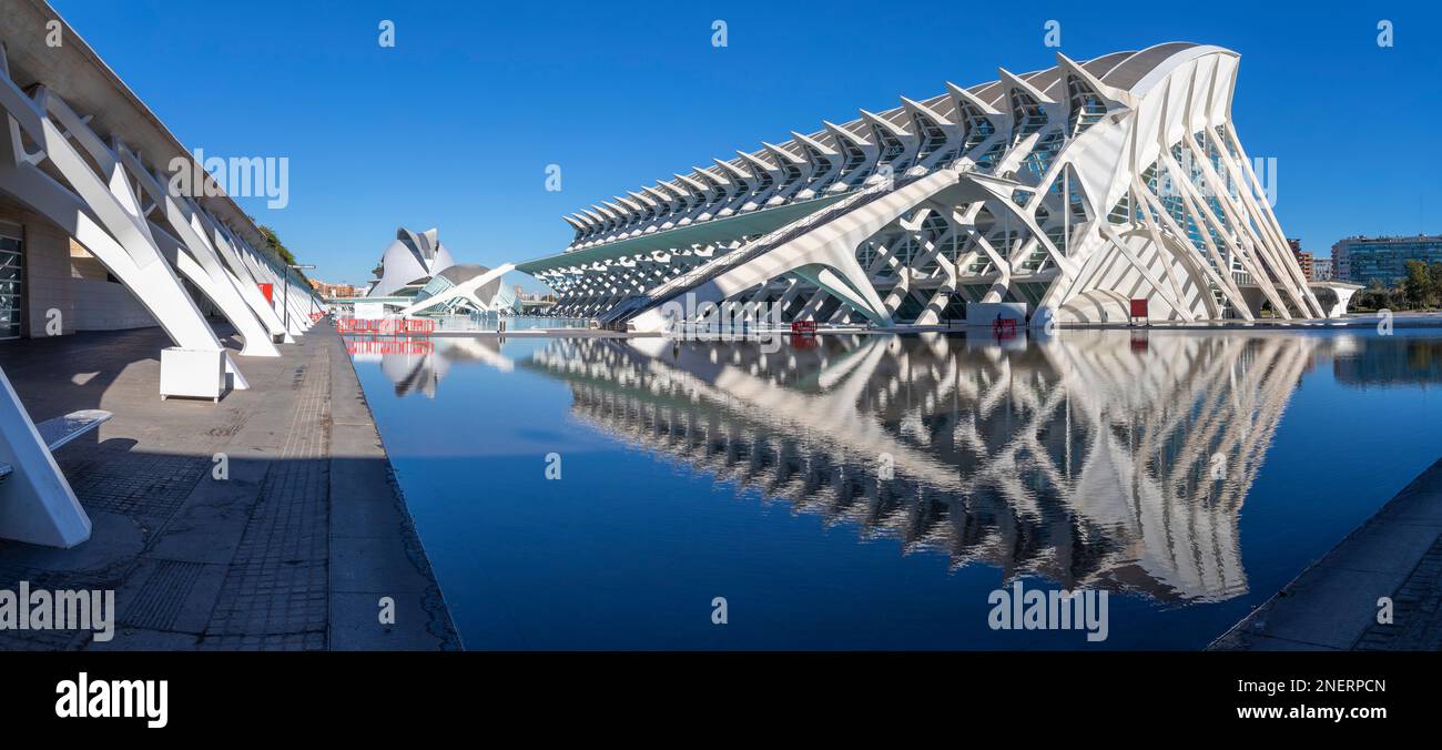 VALENCIA, SPAIN - FEBRUARY 15, 2022: The City of Arts - Science museum, designed by Valencian architect Santiago Calatrava. Stock Photo