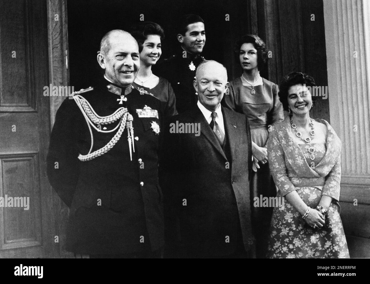 President Dwight Eisenhower is flanked by rulers of Greece, King Paul ...