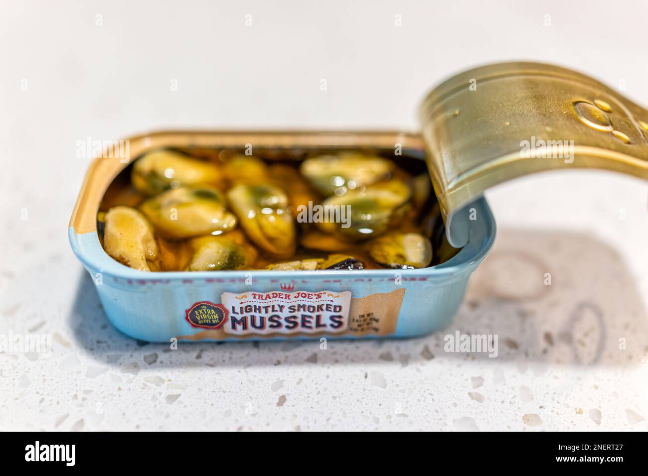 Naples, USA February 11, 2022 Trader Joe's lightly smoked mussels