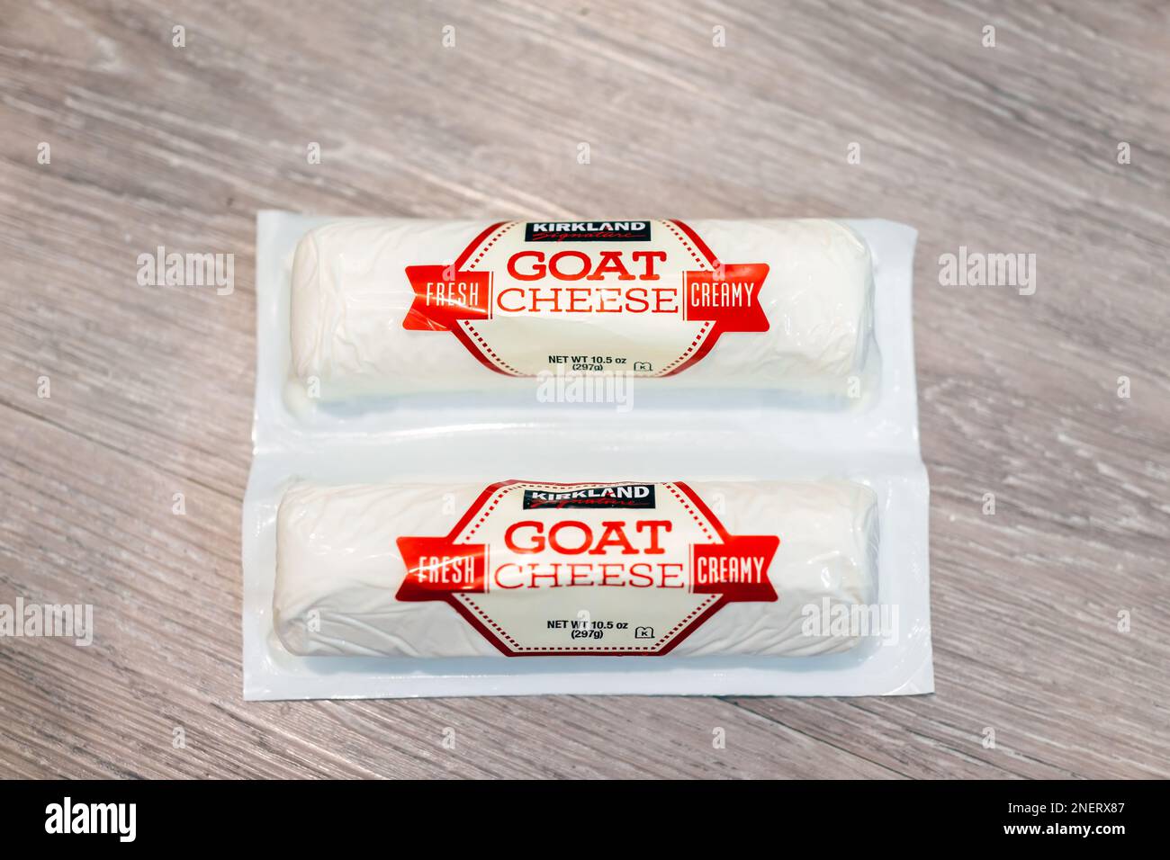 Naples, USA May 17, 2022 Sign label for product of bulk goat cheese