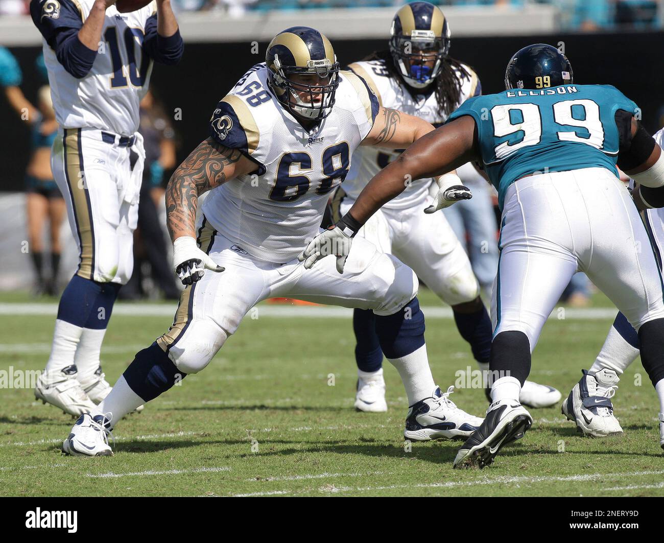 Jacksonville Jaguars defensive tackle Atiyyah Ellison (99) rests