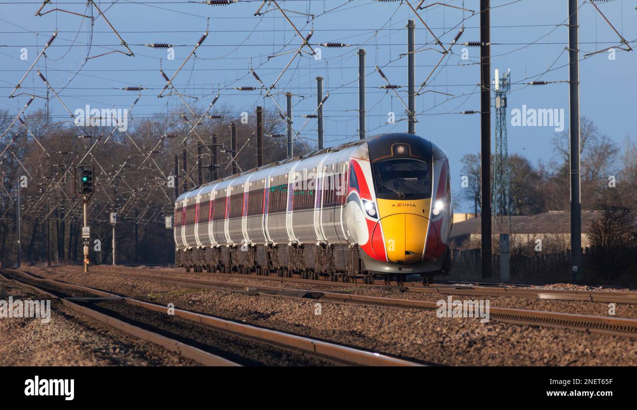 LNER Azuma train on the four track section of the east coast mainline near Thirsk Stock Photo