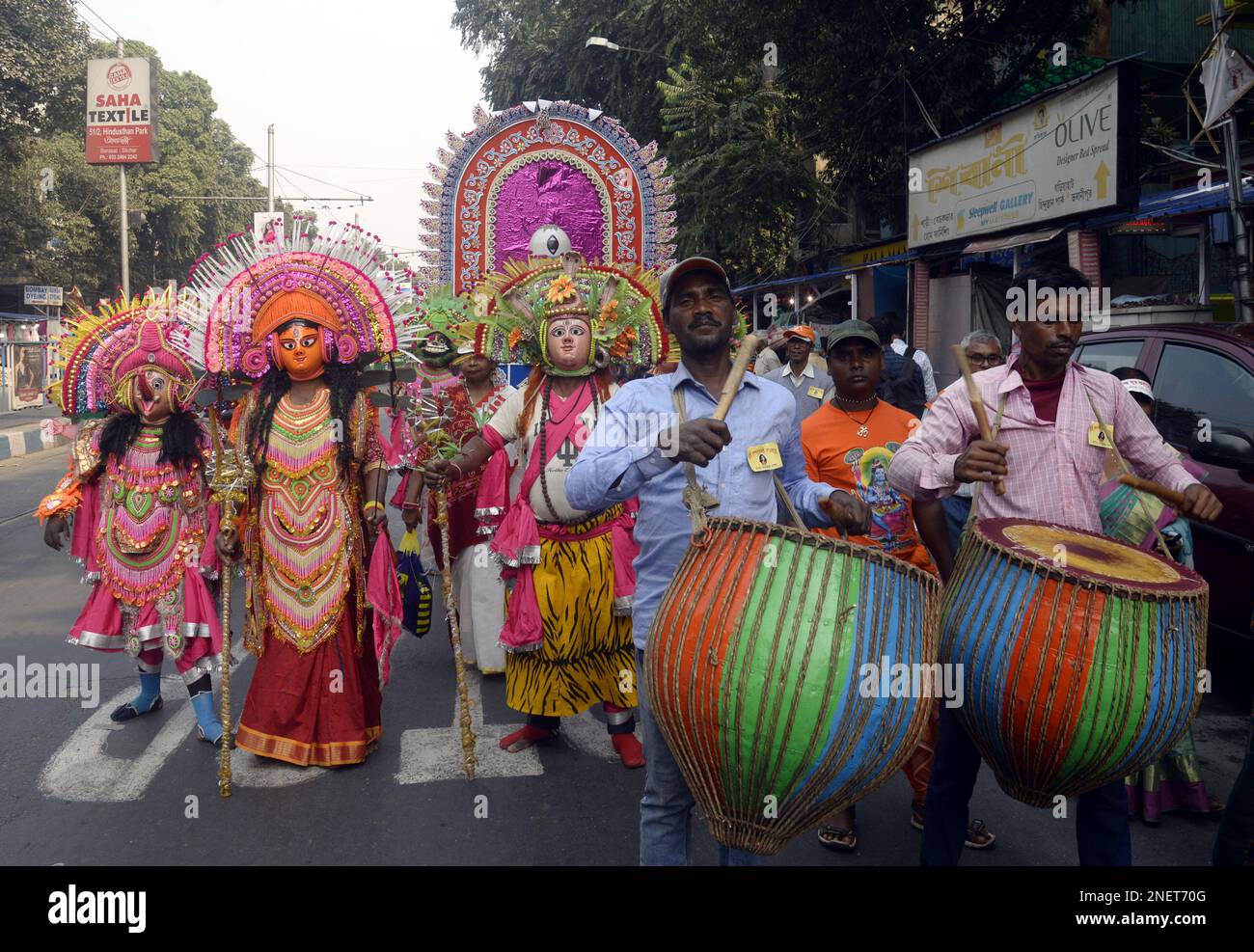 Traditional Chau artists take part in a procession on the occassion of ...