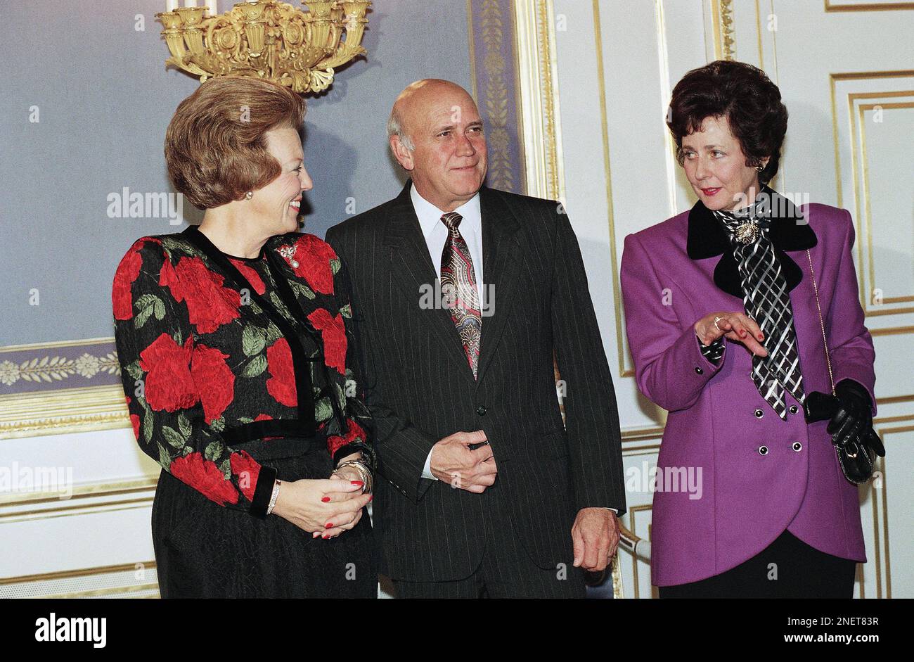 President of South Africa F.W. de Klerk, center and his wife Marike ...