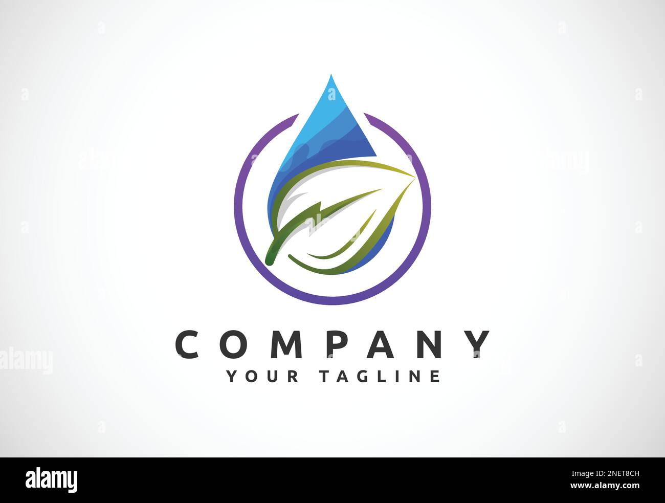 Lighting bolt with leaf water drop logo template. Thunder leaf icon for the environment, recycling, and electric symbol Stock Vector