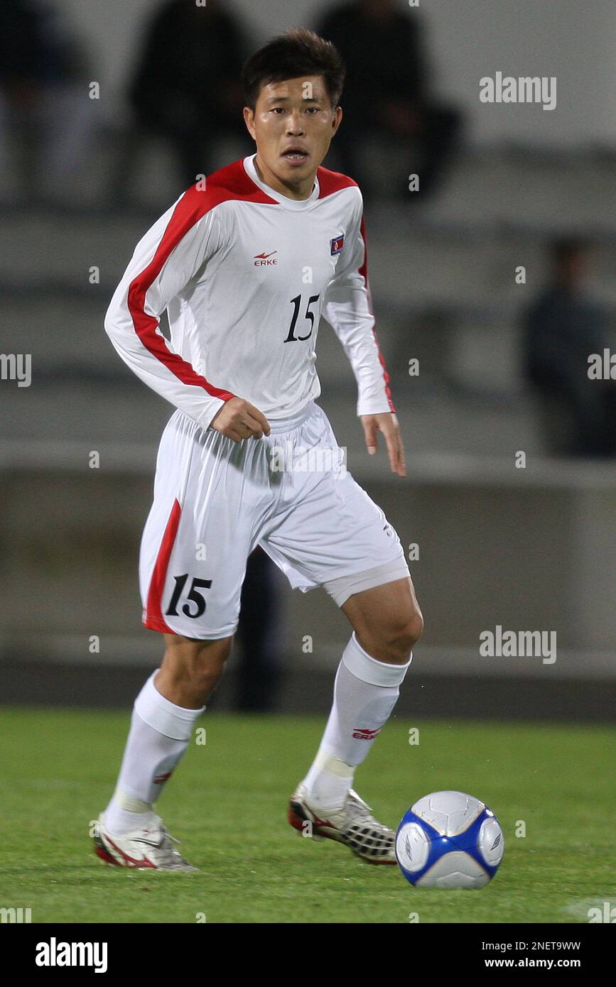 Kim Yong Jun in action during a friendly match between North Korea and FC  Nantes in La Roche-sur-Yon, western France, Friday, Oct. 9, 2009. The North  Korea team, in France as part